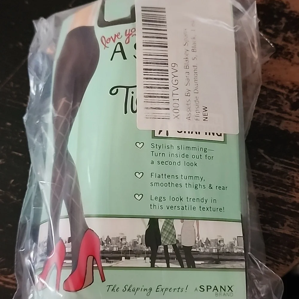 SPANX Assets Reversible Shaping Tights Flipside Diamond Black Women's Size 5 NEW